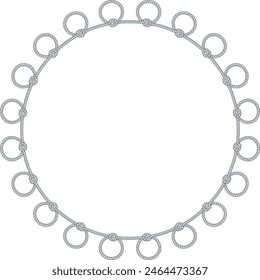Marco de cuerda redondo aislado sobre fondo blanco. Cordón retorcido con bucles decorativos y nudos náuticos. Decoración de cuerda trenzada. Borde de Vector plano de dibujos animados de Antiguas.