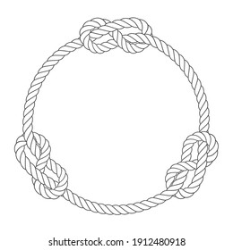 Round rope frame with knots, simple style line rope, marine border 