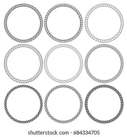 Round rope frames collection on white background. Collection of decorative rounds element. Vector illustration