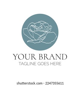 Round Rose Flower Logo Design in Blue Minimal Style