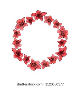 Round rose frame for greeting card or text, vector illustration.