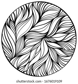 round rosette with black thin curves in round frame. abstract emblem