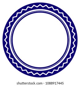 Round rosette seal template. Vector draft element for stamp seals in blue color.