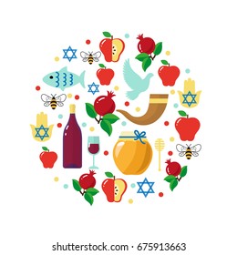 Round Rosh Hashana jewish new year greeting card.