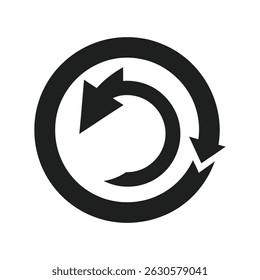 Round Rotating Arrow Icon Flat Black Silhouette Vector on White Background