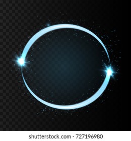 Round rotating shiny frame background. Blue light shiny with sparkle. Vector eps10.