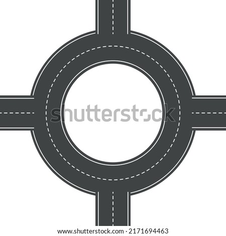 Round roundabout circle road. Road bends with road stripes, vector illustration	