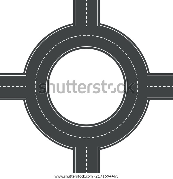 Round roundabout circle road. Road bends\
with road stripes, vector\
illustration	