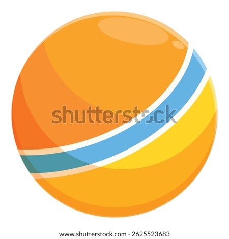 Round rubber ball with blue and yellow stripes for playing outdoor games