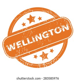 Round rubber stamp with city name Wellington and stars, isolated on white