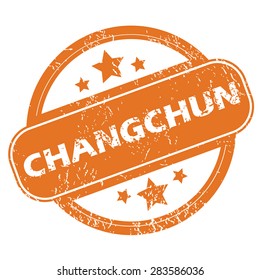 Round rubber stamp with city name Changchun and stars, isolated on white