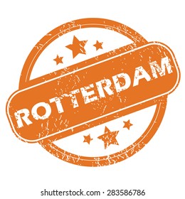 Round rubber stamp with city name Rotterdam and stars, isolated on white