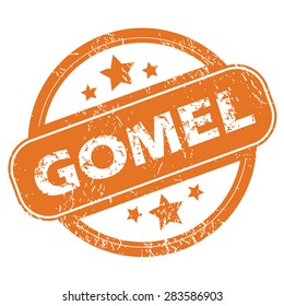 Round rubber stamp with city name Gomel and stars, isolated on white
