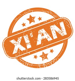 Round rubber stamp with city name Xi An and stars, isolated on white