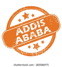 Round rubber stamp with city name Addis Ababa and stars, isolated on white