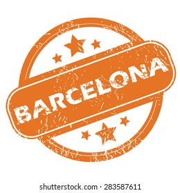 Round rubber stamp with city name Barcelona and stars, isolated on white