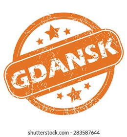 Round rubber stamp with city name Gdansk and stars, isolated on white