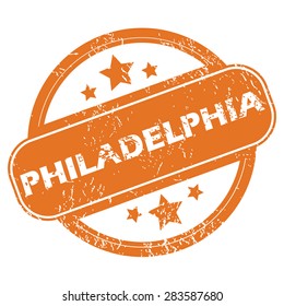 Round rubber stamp with city name Philadelphia and stars, isolated on white