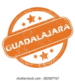 Round rubber stamp with city name Guadalajara and stars, isolated on white