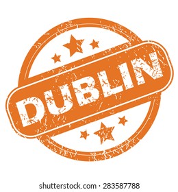 Round rubber stamp with city name Dublin and stars, isolated on white