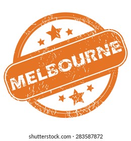 Round rubber stamp with city name Melbourne and stars, isolated on white