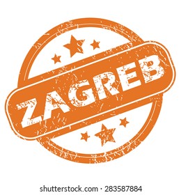 Round rubber stamp with city name Zagreb and stars, isolated on white