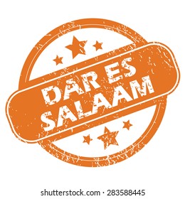 Round rubber stamp with city name Dar Es Salaam and stars, isolated on white