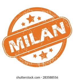 Round rubber stamp with city name Milan and stars, isolated on white