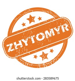 Round rubber stamp with city name Zhytomir and stars, isolated on white