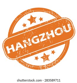 Round rubber stamp with city name Hangzhou and stars, isolated on white