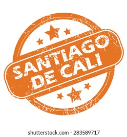 Round rubber stamp with city name Santiago De Cali and stars, isolated on white