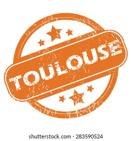 Round rubber stamp with city name Toulouse and stars, isolated on white