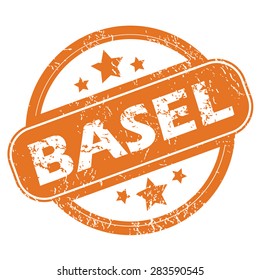 Round rubber stamp with city name Basel and stars, isolated on white