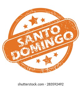 Round rubber stamp with city name Santo Domingo and stars, isolated on white