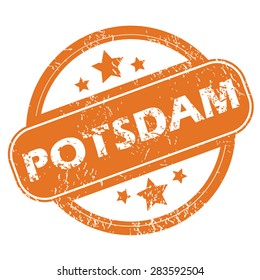 Round rubber stamp with city name Potsdam and stars, isolated on white