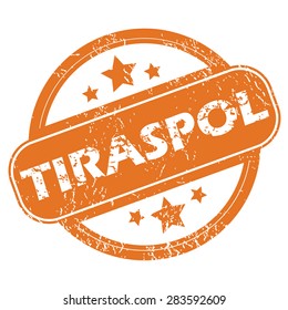 Round rubber stamp with city name Tiraspol and stars, isolated on white