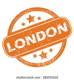 Round rubber stamp with city name London and stars, isolated on white