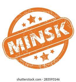 Round rubber stamp with city name Minsk and stars, isolated on white