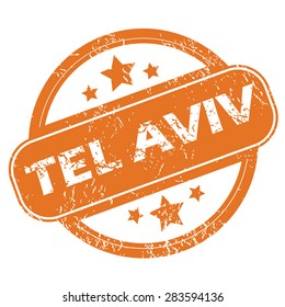Round rubber stamp with city name Tel Aviv and stars, isolated on white