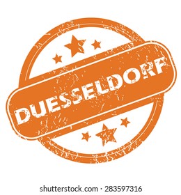 Round rubber stamp with city name Duesseldorf and stars, isolated on white