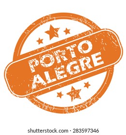 Round rubber stamp with city name Porto Alegre and stars, isolated on white