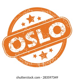 Round rubber stamp with city name Oslo and stars, isolated on white