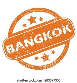 Round rubber stamp with city name Bangkok and stars, isolated on white