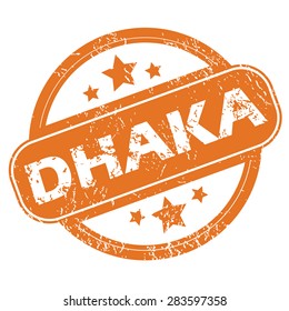 Round rubber stamp with city name Dhaka and stars, isolated on white