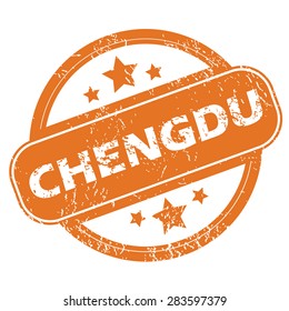 Round rubber stamp with city name Chengdu and stars, isolated on white