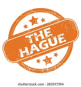 Round rubber stamp with city name The Hague and stars, isolated on white