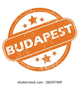 Round rubber stamp with city name Budapest and stars, isolated on white