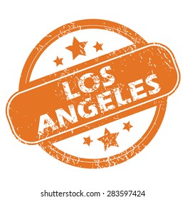 Round rubber stamp with city name Los Angeles and stars, isolated on white