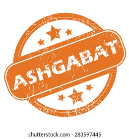 Round rubber stamp with city name Ashgabat and stars, isolated on white