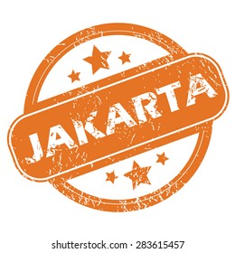 Round rubber stamp with city name Jakarta and stars, isolated on white